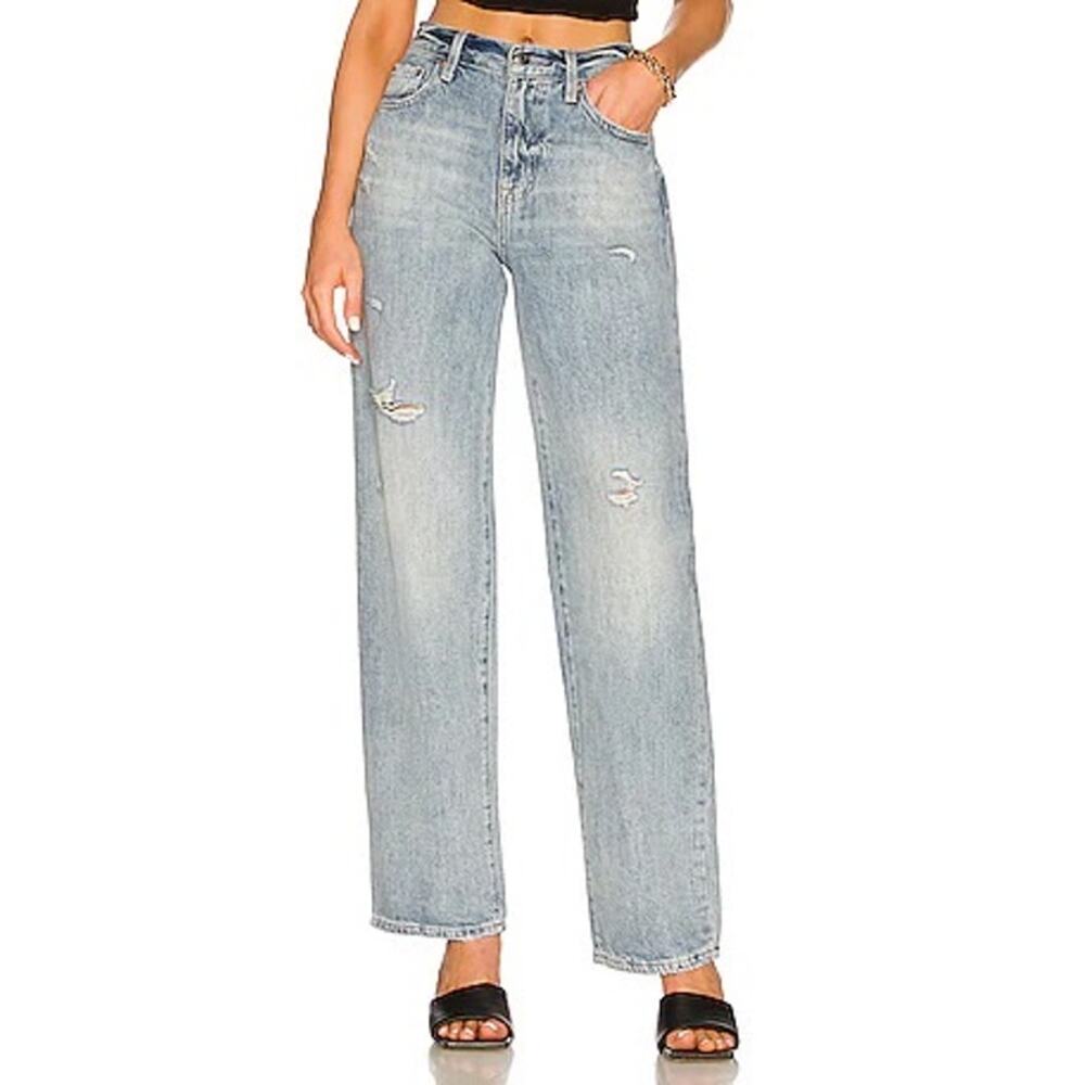 Pistola Jeans Bobbie High Rise Wide‎ Leg Baggy Distressed Light Wash Size 25